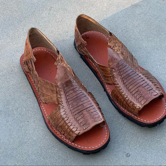 Men's Mexican Huaraches Sandals Strapy Brown Woven - Picture 1 of 9